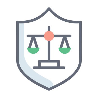 Güvenlik kalkanı içinde hukuk dengesi, yasaları koruma yasası düz vektör tasarımı 