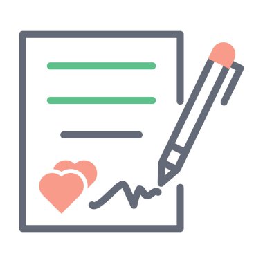 Evlilik sözleşmesi imzalama belgesi, evlilik sözleşmesi tasarımı ikonu 