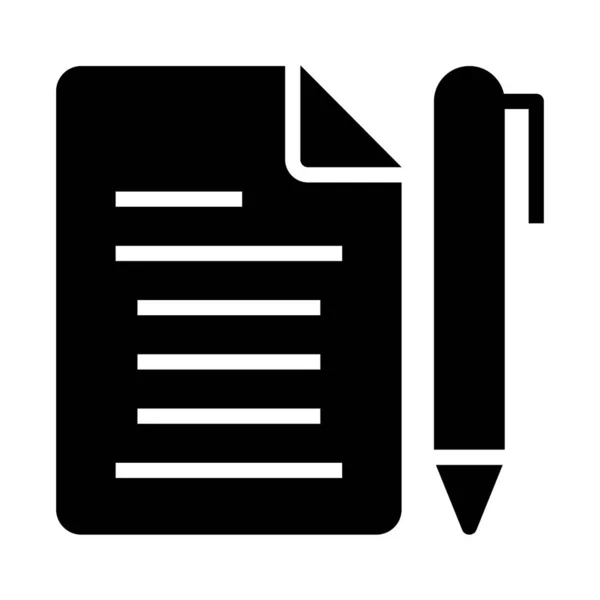 Caneta Escrita Com Folha Documento Ícone Sólido Vetor Escrita Documentos —  Vetores de Stock