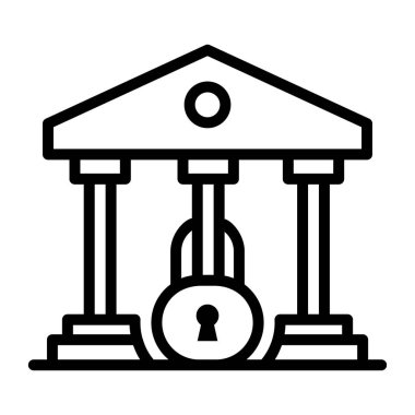 Güvenli depo binası, bankanın kilitlenmiş vektör tasarımının satır simgesi 