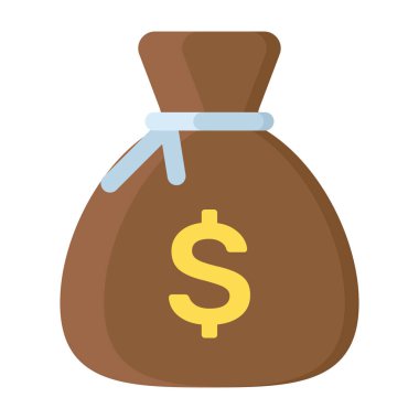 Bozuk para torbası, dolar çantası düz tasarım vektörü 