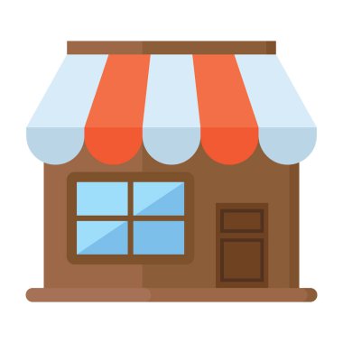 Dükkan inşa mimarisi simgesi, düz vektör tasarımı.