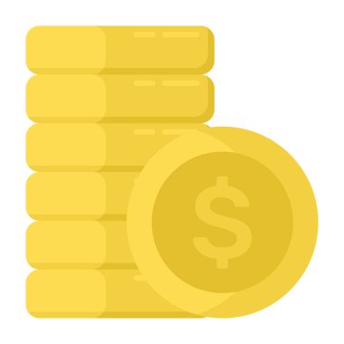 Dolar sikkeleri yığını, düz vektör tasarım konsepti para birimi sikkeleri 