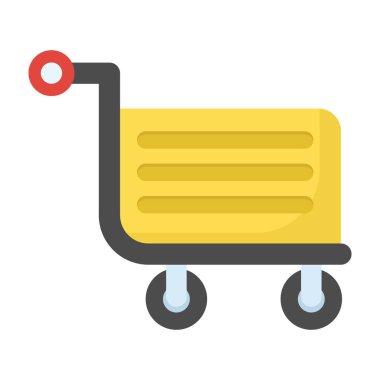 Alışveriş arabası vektör tasarımının düz simgesi, alışveriş el arabası  