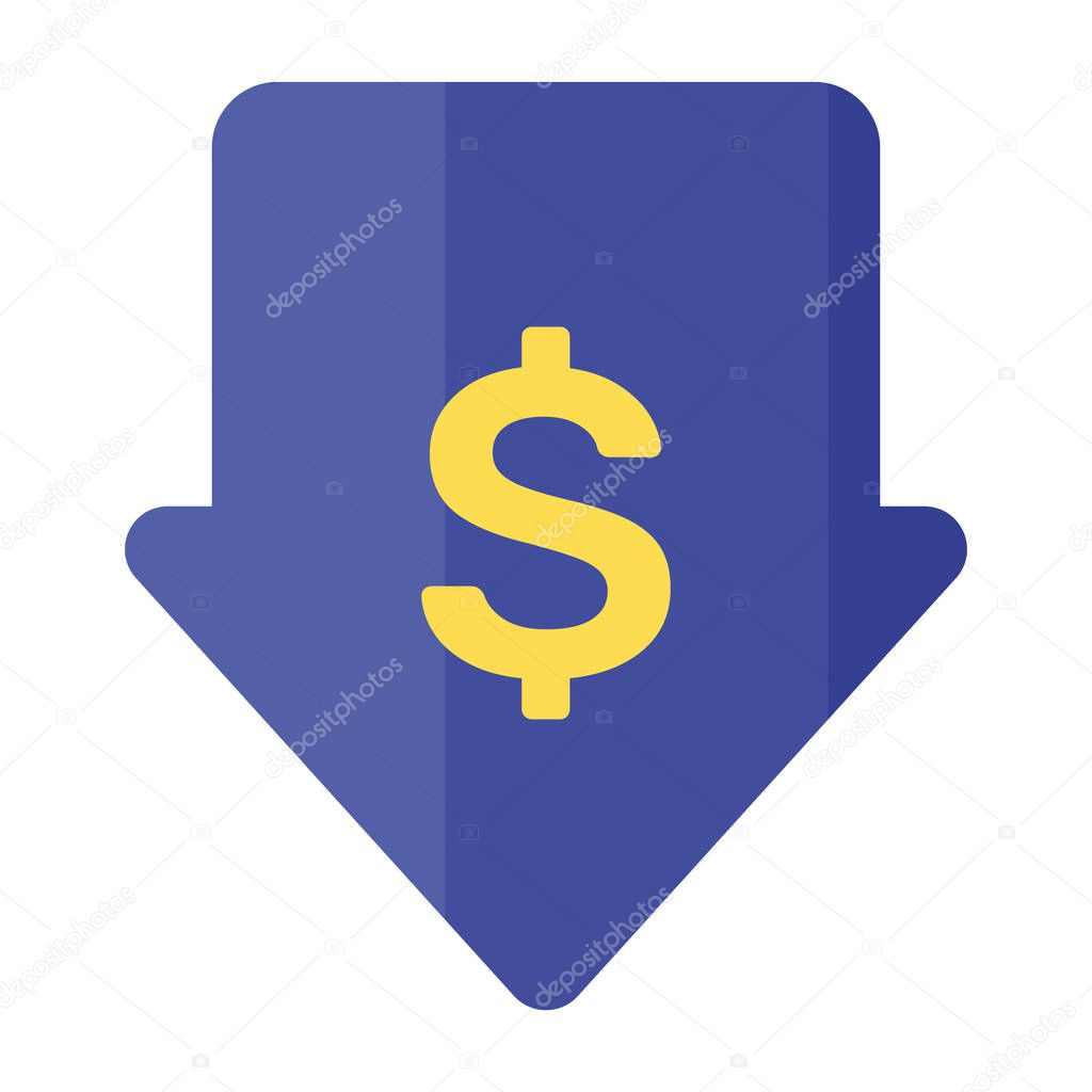 Lower cost down arrow, flat icon of low price vector design 