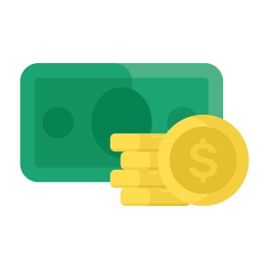 Dolar paralarıyla banknot, nakit vektör tasarımının düz simgesi  