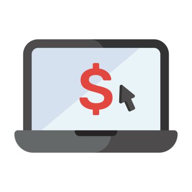 Çevrimiçi tıklama para birimi, düz tasarım her tıklama için ödeme simgesi.