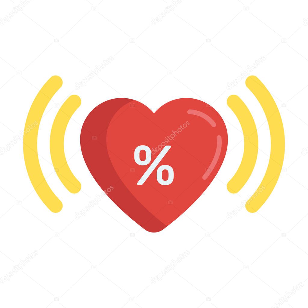 Love heart signals with percentage sign, flat icon of love percentage, useful for love meter website or apps 