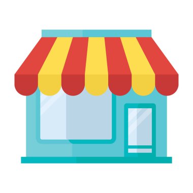 Dükkan inşa mimarisi simgesi, düz vektör tasarımı.