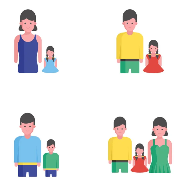 Familia Niños Avatars Flat Icons Pack — Vector de stock