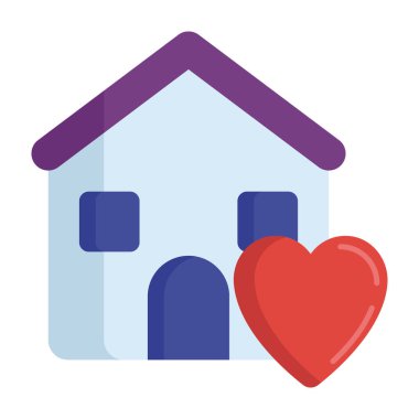 Sevgi dolu bir ev mimarisi, güzel bir ev, sevgi dolu bir ev, şişman vektör tarzı. 