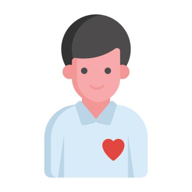 Yürekli insan avatarı, favori kişi vektör tasarımı kavramı 