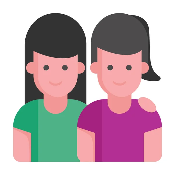 Childhood Young Females Friends Flat Vector Design — Stock vektor