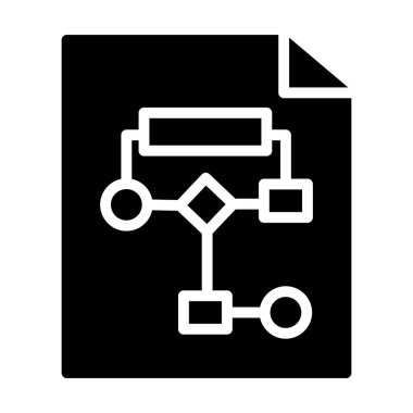Proje planını simgeleyen bir kağıttaki akış şeması katı simge tasarımı 