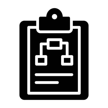 Proje planını simgeleyen bir kağıttaki akış şeması katı simge tasarımı 