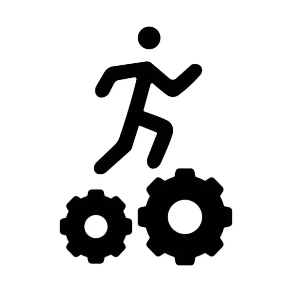 マネージャーの概念を示す歯車の上を走る男 — ストックベクタ