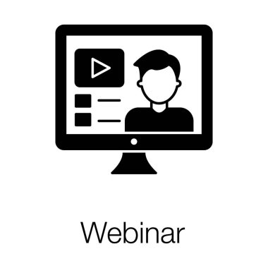 Webinar simgesinin video öğrenme konsepti, kabartma vektör tasarımı.