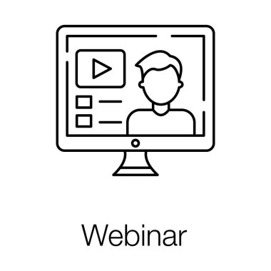 Webinar simgesinin video öğrenme konsepti, çizgi vektör tasarımı.