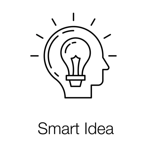 Glühbirne Menschlichen Kopf Die Helle Idee Darstellt Linienvektorstil — Stockvektor