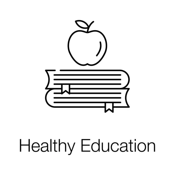Apple Books Line Vector Icon Concept Healthy Education - Stok Vektor