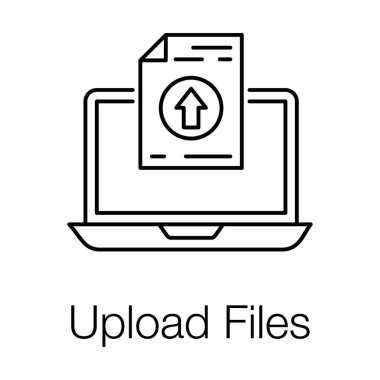 Kağıt üzerinde dizüstü bilgisayarı olan yukarı ok, dosya simgesi yükle.