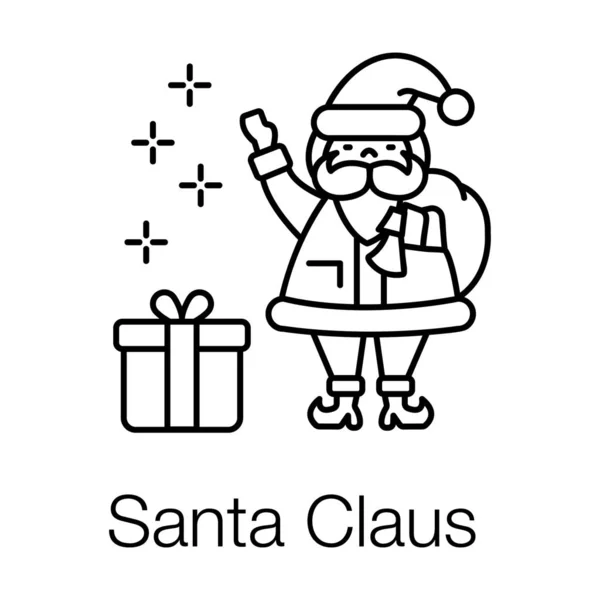 Santa Claus Con Vector Diseño Línea Caja Regalo — Vector de stock