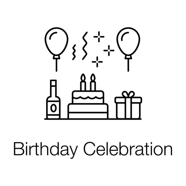 Geburtstagstorte Mit Luftballons Und Weinflaschen — Stockvektor