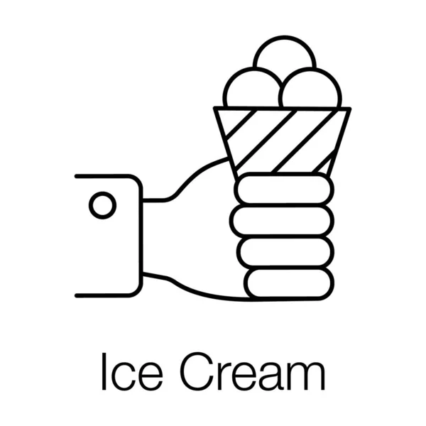 Hand Holding Gelato Ice Cream Cup Line Icon — Stock Vector