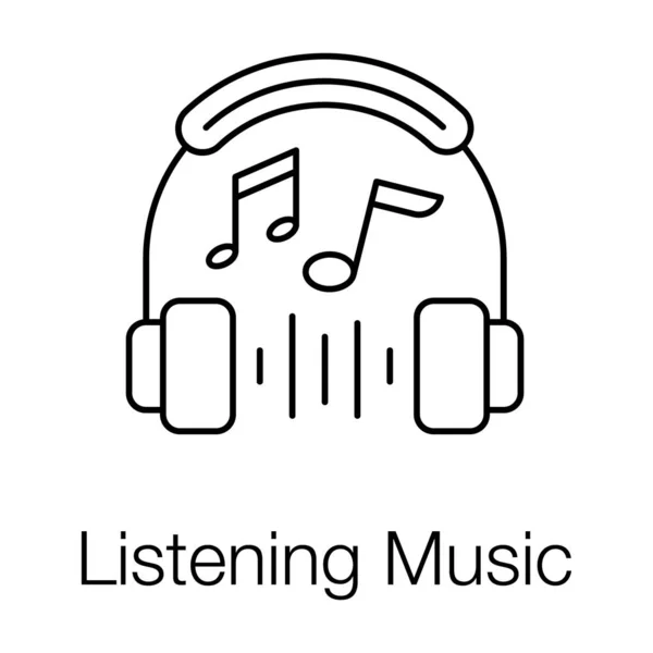 Ikona Słuchawek Notą Słuchanie Muzyki Projektowaniu Linii — Wektor stockowy