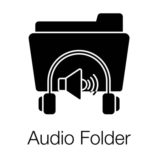 Icono Carpeta Audio Auriculares Con Documento — Vector de stock