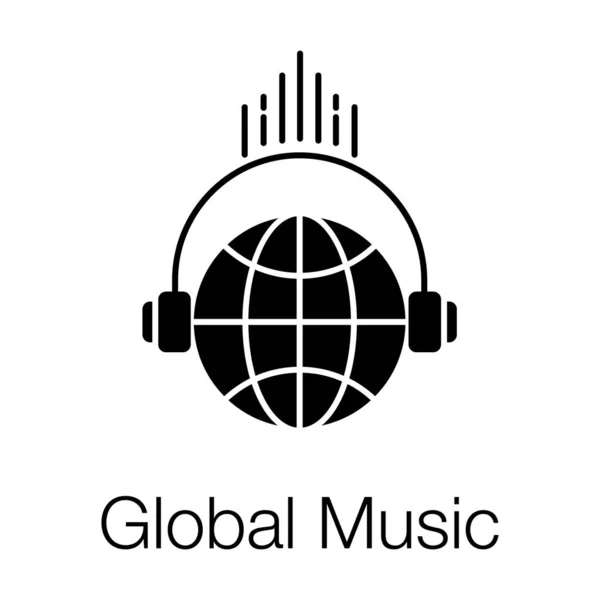 Auriculares Con Globo Que Representan Música Global — Vector de stock