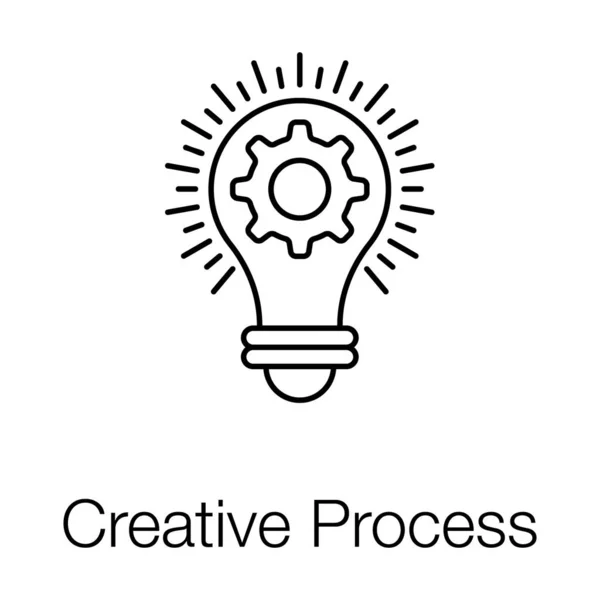 Getriebe Innerhalb Heller Glühbirne Liniensymbol Des Kreativen Prozess Vektor Designs — Stockvektor