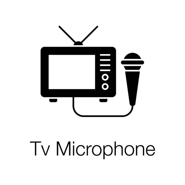 Icône Microphone Télévision Dans Conception Solide — Image vectorielle