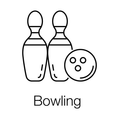 Çizgi vektör tasarımında bowling oyunu simgesi.