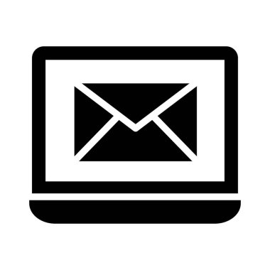 Laptop ekranı içindeki e-posta zarfı, katı vektör tasarımı 