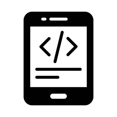 Uygulama tasarım kavramı, mobil kodlama vektörünün katı simgesi 