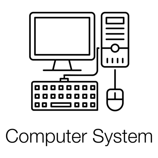 Icône Système Informatique Ligne Vecteur Modifiable Vecteur Machine Traitement Information — Image vectorielle