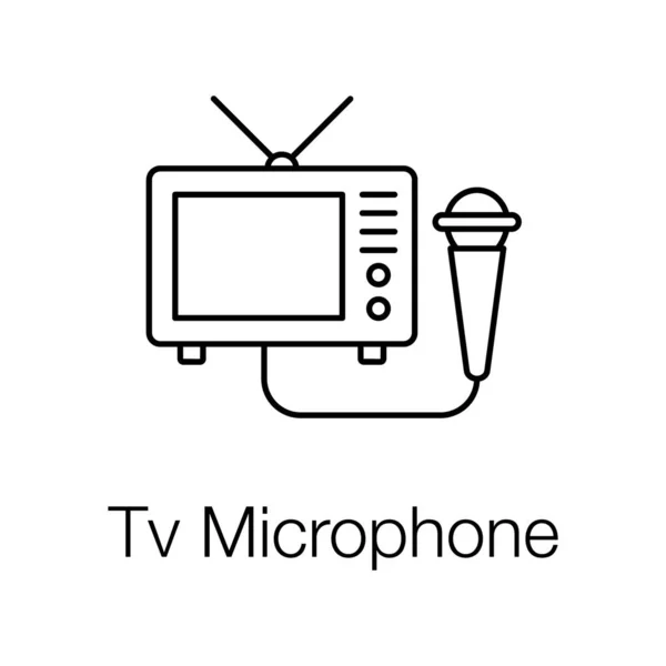 Icône Microphone Télévision Dans Conception Ligne — Image vectorielle