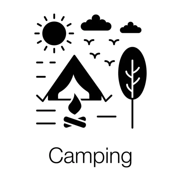 Camping Vector Icono Sólido Diseño Vectores Editable — Vector de stock