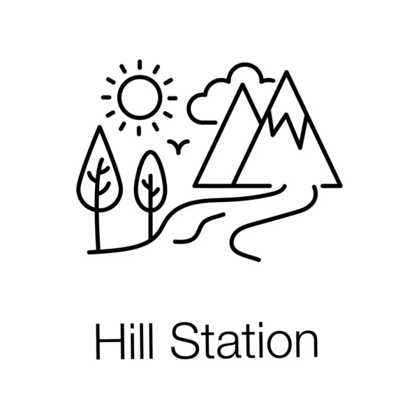 Line Hill Station Icon Design Colinas Conceito Montanhas — Vetor de Stock
