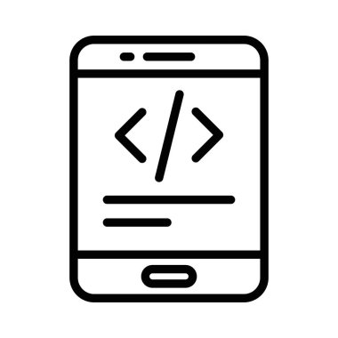 Uygulama tasarım kavramı, mobil kodlama vektörünün satır simgesi 