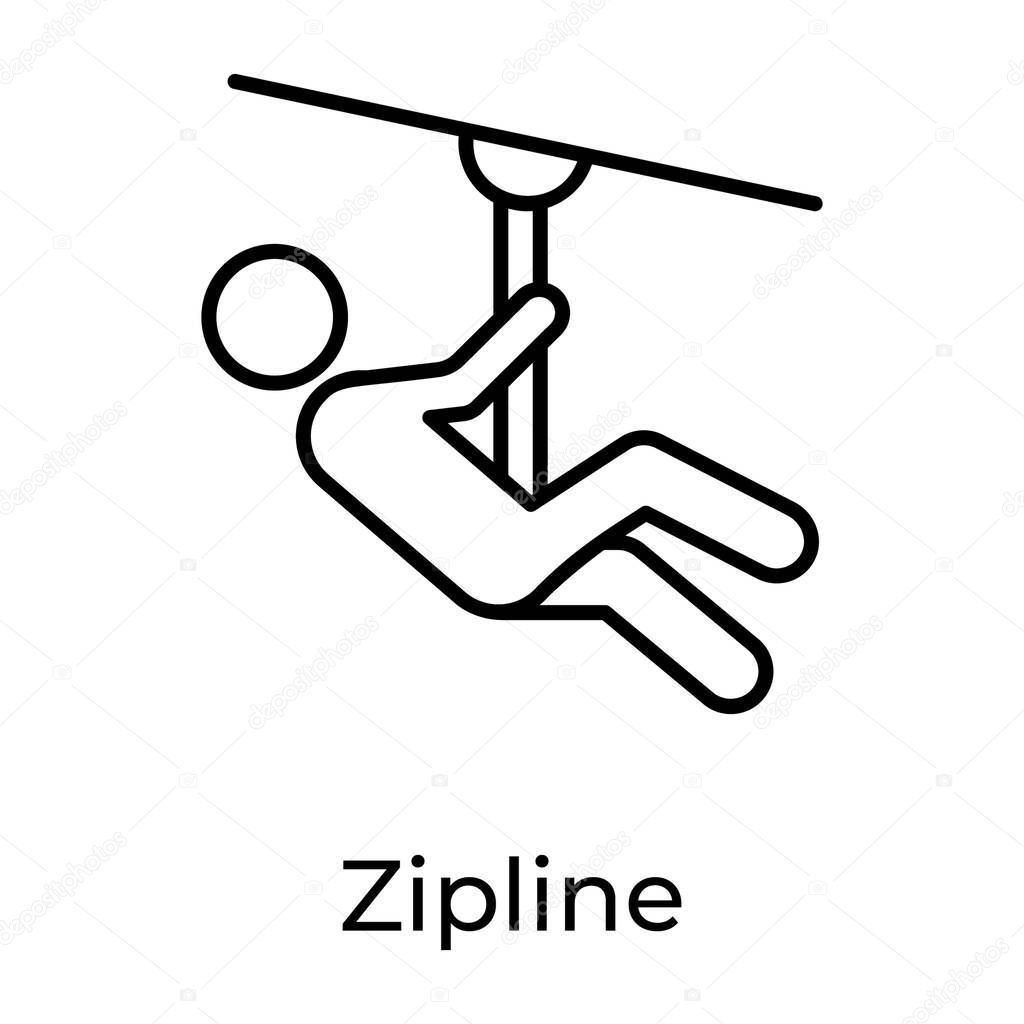 Zipline icon, line vector design of flying fox best for adventure 