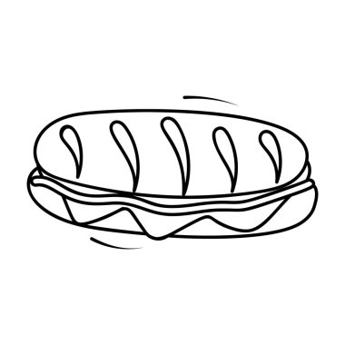 Sosisli sandviç simgesi, el çizimi düzenlenebilir vektör.