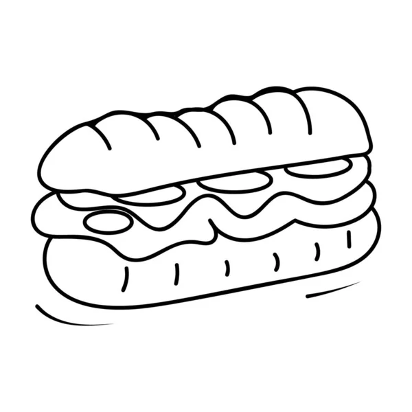 Hot Dog Sandwich Symbol Handgezeichneter Editierbarer Vektor — Stockvektor