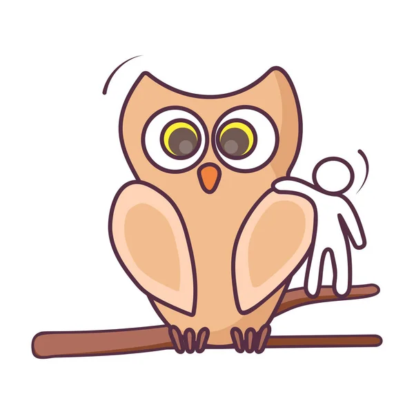 Night Bird Owl Sitting Tree Branch Icon Doodle Design — Stock Vector