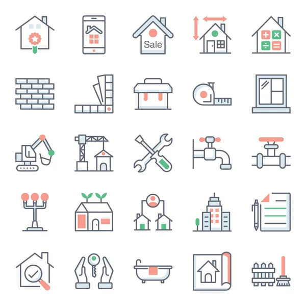 Pack Home Flat Icons — Vetor de Stock