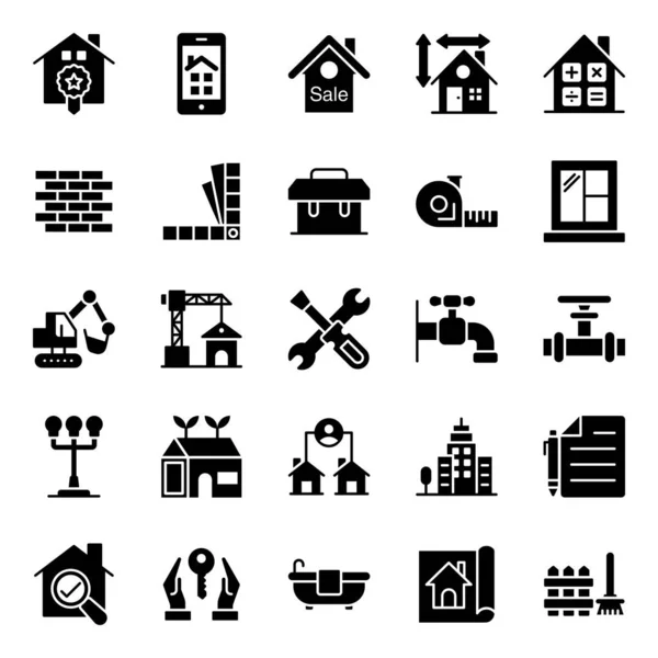 Pack Home Solid Icons — Vetor de Stock