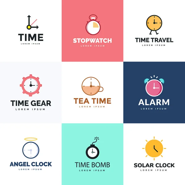 Set Flat Clock Vectors Logo — vektorikuva