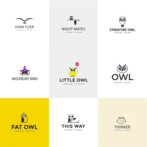 Vector Logotipos Aves Flat Noche — Archivo Imágenes Vectoriales