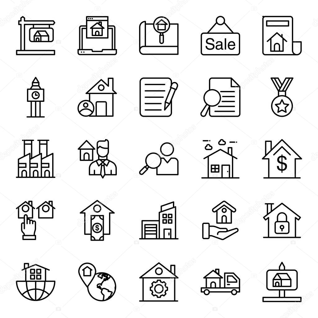 Pack Of Buildings Line Icons 